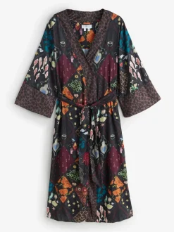 Never Fully Dressed Night Garden Satin Long Line Robe Clearance