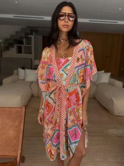 Never Fully Dressed Pink/Orange Cotton Blend Kimono Sale