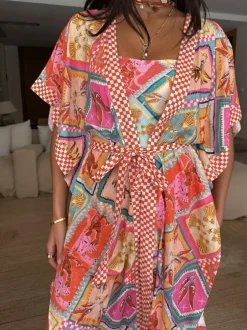 Never Fully Dressed Pink/Orange Cotton Blend Kimono Sale