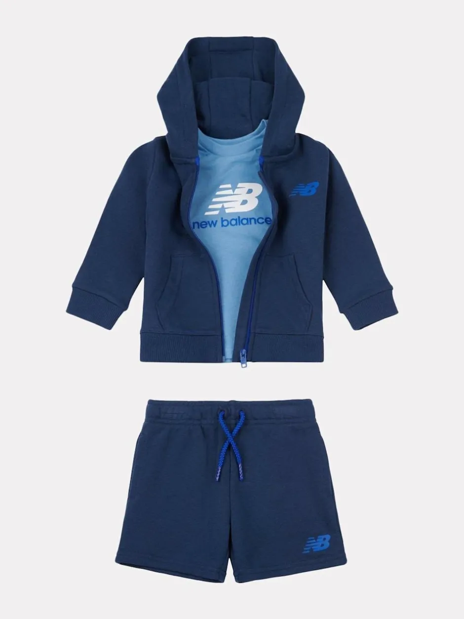 New Balance Kids Zip Thru Hoodie 100% Cotton T-Shirt & Shorts Set Navy Hot