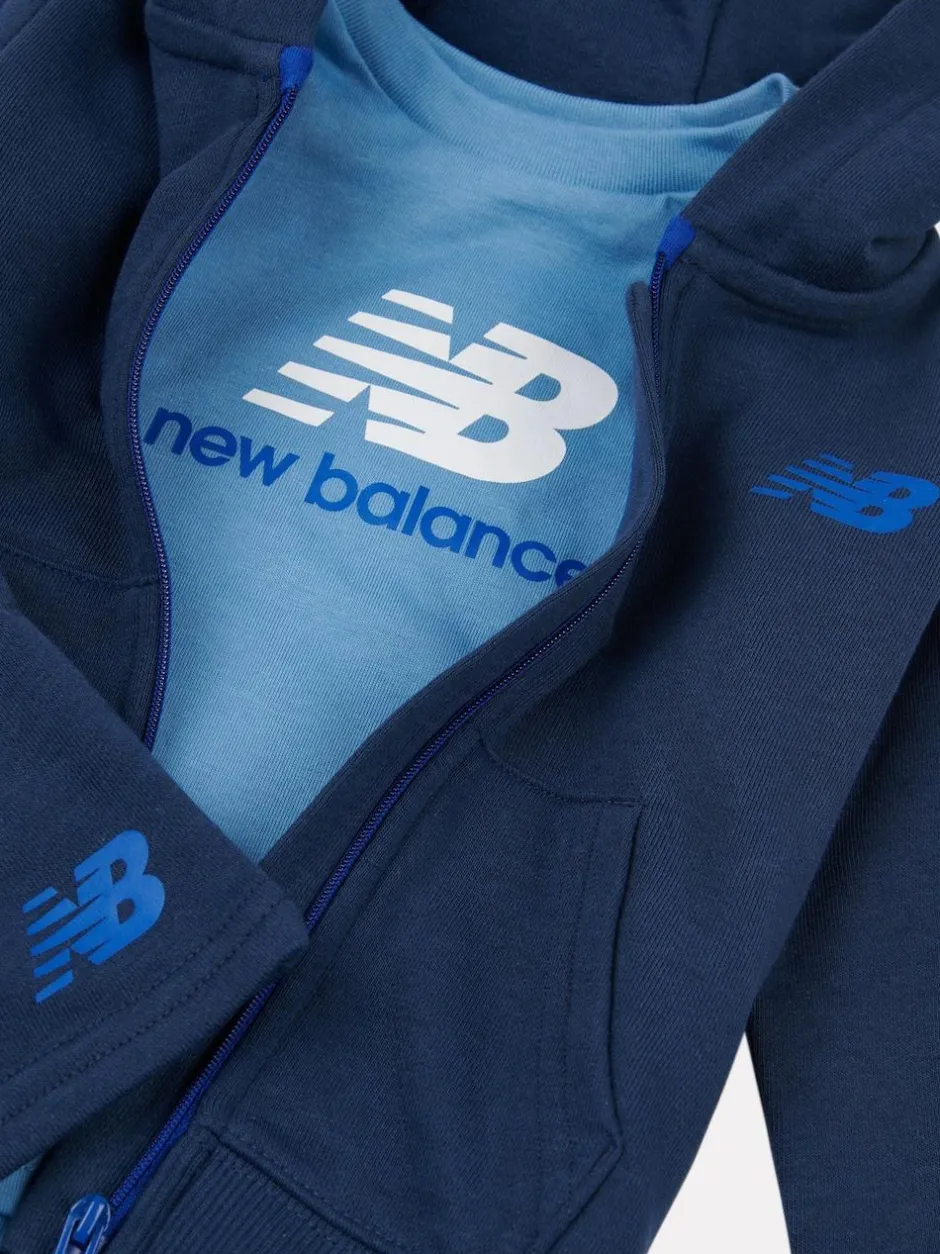 New Balance Kids Zip Thru Hoodie 100% Cotton T-Shirt & Shorts Set Navy Hot