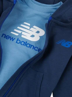 New Balance Kids Zip Thru Hoodie 100% Cotton T-Shirt & Shorts Set Navy Hot