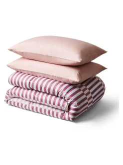 Night Lark Rosy Stripe Pink 10.5 Tog Coverless Duvet and Pillowcase Set Online