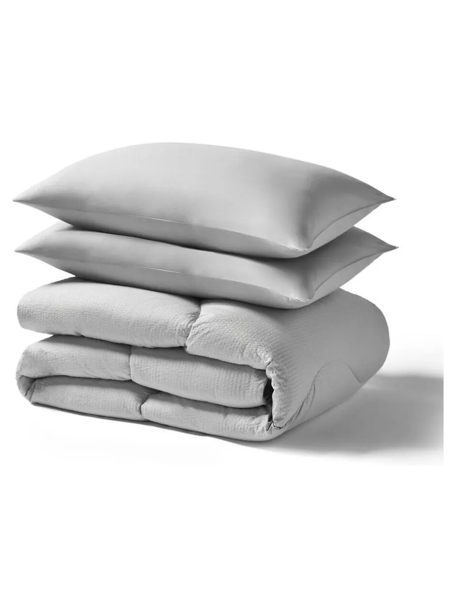 Night Lark Seersucker Coverless Duvet and Pillowcase 10.5 Tog Set Nordic Mist Grey Sale