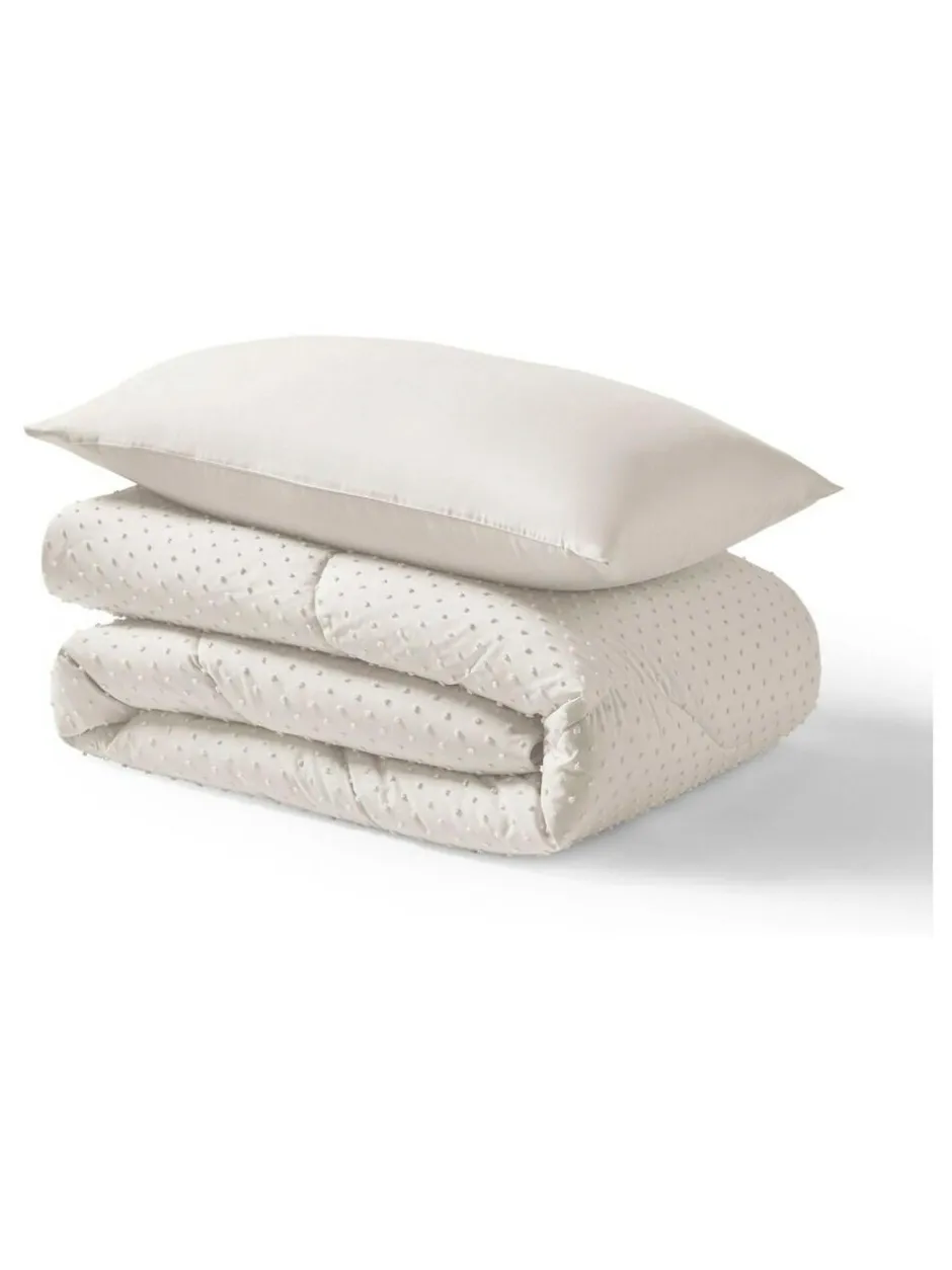 Night Lark Tufted Dot Coverless 10.5 Tog Duvet and Pillowcase Set Warm Sand New