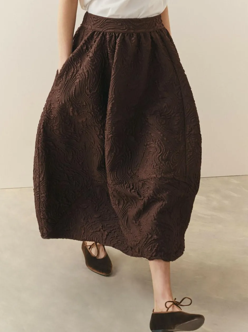 Nothing Ordinary Volume Jacquard Midi Skirt Chocolate Brown Outlet