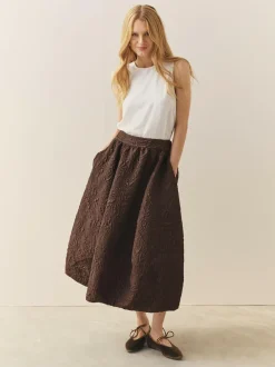 Nothing Ordinary Volume Jacquard Midi Skirt Chocolate Brown Outlet