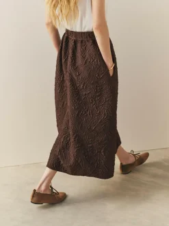 Nothing Ordinary Volume Jacquard Midi Skirt Chocolate Brown Outlet