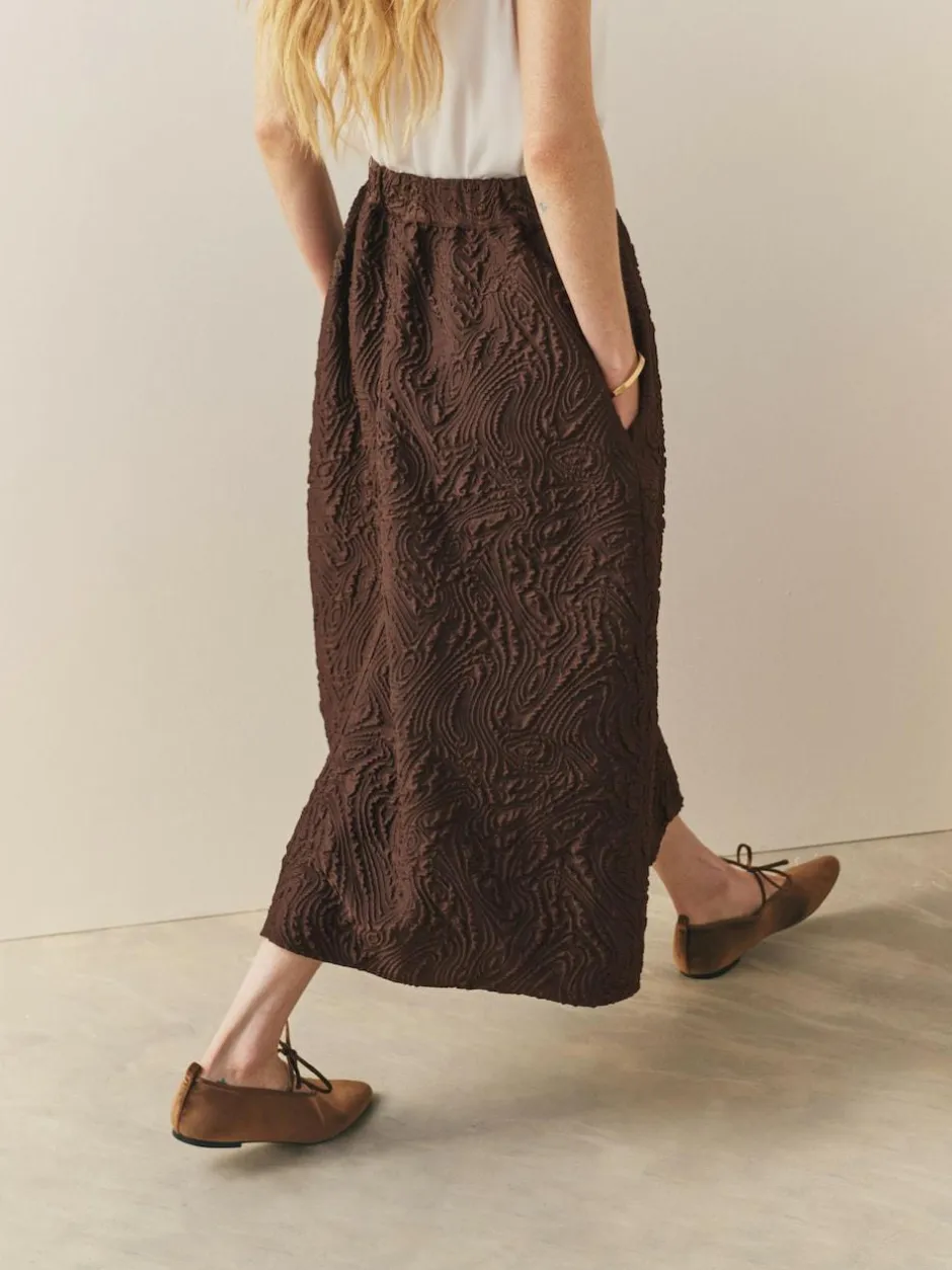 Nothing Ordinary Volume Jacquard Midi Skirt Chocolate Brown Outlet
