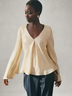 Nothing Ordinary Satin Metallic Long Sleeve Blouse Gold Sale