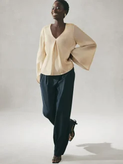 Nothing Ordinary Satin Metallic Long Sleeve Blouse Gold Sale