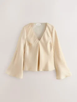 Nothing Ordinary Satin Metallic Long Sleeve Blouse Gold Sale