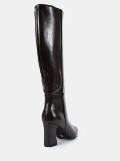 Novo Wide Fit Gala Point Toe Block Heel Knee Boots Brown Clearance