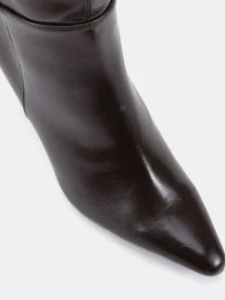 Novo Wide Fit Gala Point Toe Block Heel Knee Boots Brown Clearance