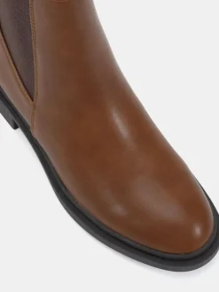 Novo Wide Fit Dottie Flat Chelsea Ankle Boots Chocolate Brown Discount