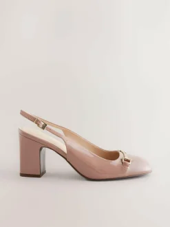Next Standard/Wide Fit Hardware Slingback Block Heels Nude Pink Clearance