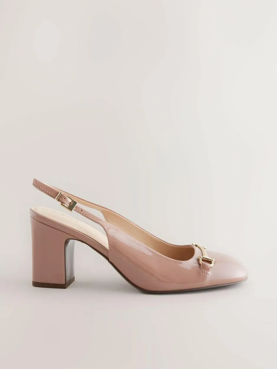 Next Standard/Wide Fit Hardware Slingback Block Heels Nude Pink Clearance