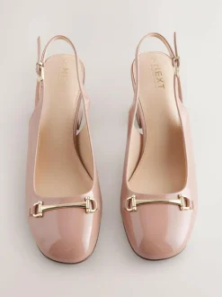 Next Standard/Wide Fit Hardware Slingback Block Heels Nude Pink Clearance