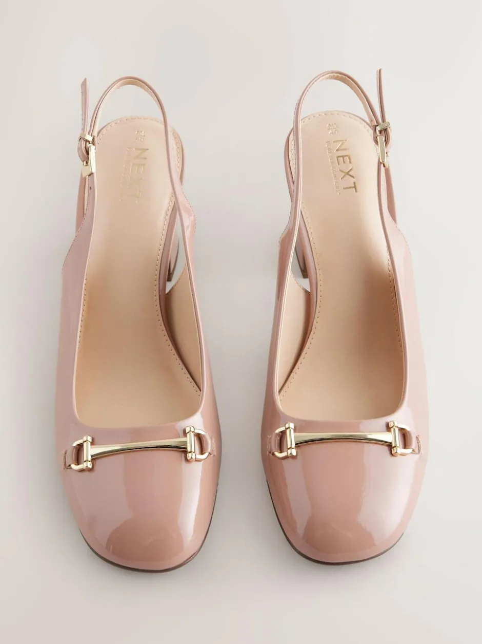 Next Standard/Wide Fit Hardware Slingback Block Heels Nude Pink Clearance