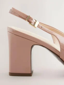 Next Standard/Wide Fit Hardware Slingback Block Heels Nude Pink Clearance