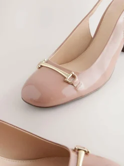 Next Standard/Wide Fit Hardware Slingback Block Heels Nude Pink Clearance