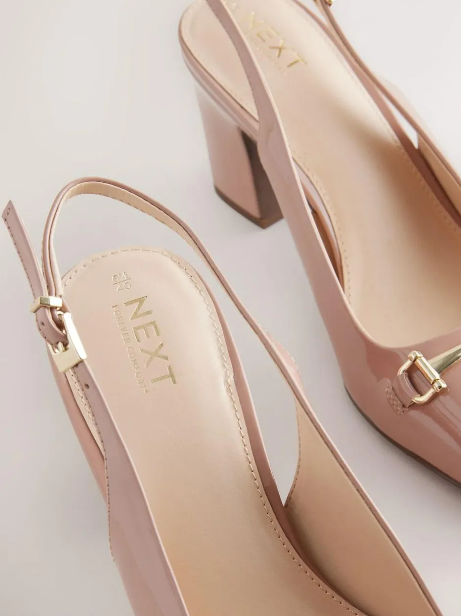 Next Standard/Wide Fit Hardware Slingback Block Heels Nude Pink Clearance