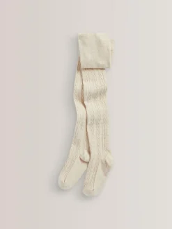 Next Regular Length Cotton Rich Cable Tights 3 Pack Oatmeal Cream/Brown