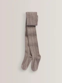 Next Regular Length Cotton Rich Cable Tights 3 Pack Oatmeal Cream/Brown