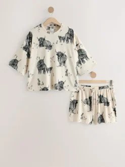 Next Oatmeal Hamish The Highland Cow Cosy Short Pyjamas Set Outlet