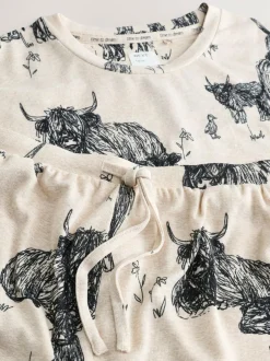 Next Oatmeal Hamish The Highland Cow Cosy Short Pyjamas Set Outlet