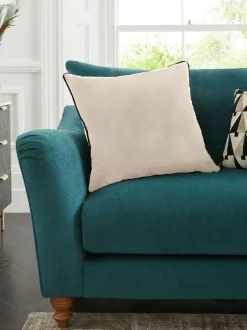 Next Oatmeal Matte Velvet Contrast Pipe 50 x 50cm Cushion Outlet