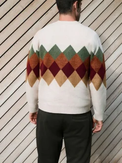 Next Oatmeal Multi Relaxed Fit Argyle Cardigan with Wool Sale