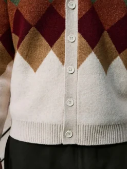 Next Oatmeal Multi Relaxed Fit Argyle Cardigan with Wool Sale