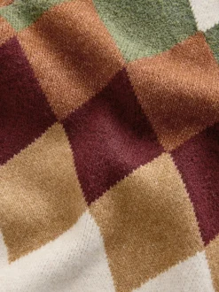 Next Oatmeal Multi Relaxed Fit Argyle Cardigan with Wool Sale