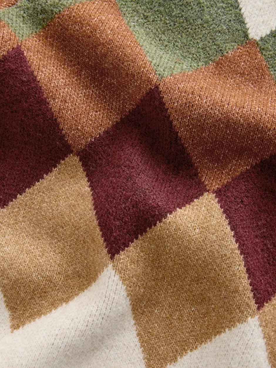 Next Oatmeal Multi Relaxed Fit Argyle Cardigan with Wool Sale