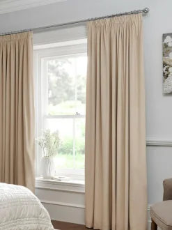 Next Oatmeal Natural Matte Velvet Pencil Pleat Blackout/Thermal Curtains Discount