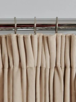 Next Oatmeal Natural Matte Velvet Pencil Pleat Blackout/Thermal Curtains Discount