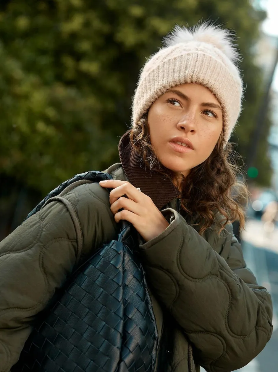 Next Oatmeal Pointelle Knit Pom Hat Discount