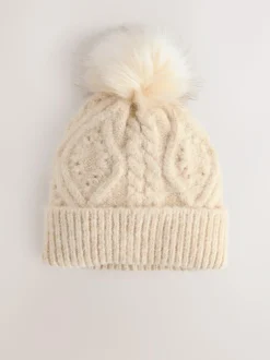 Next Oatmeal Pointelle Knit Pom Hat Discount