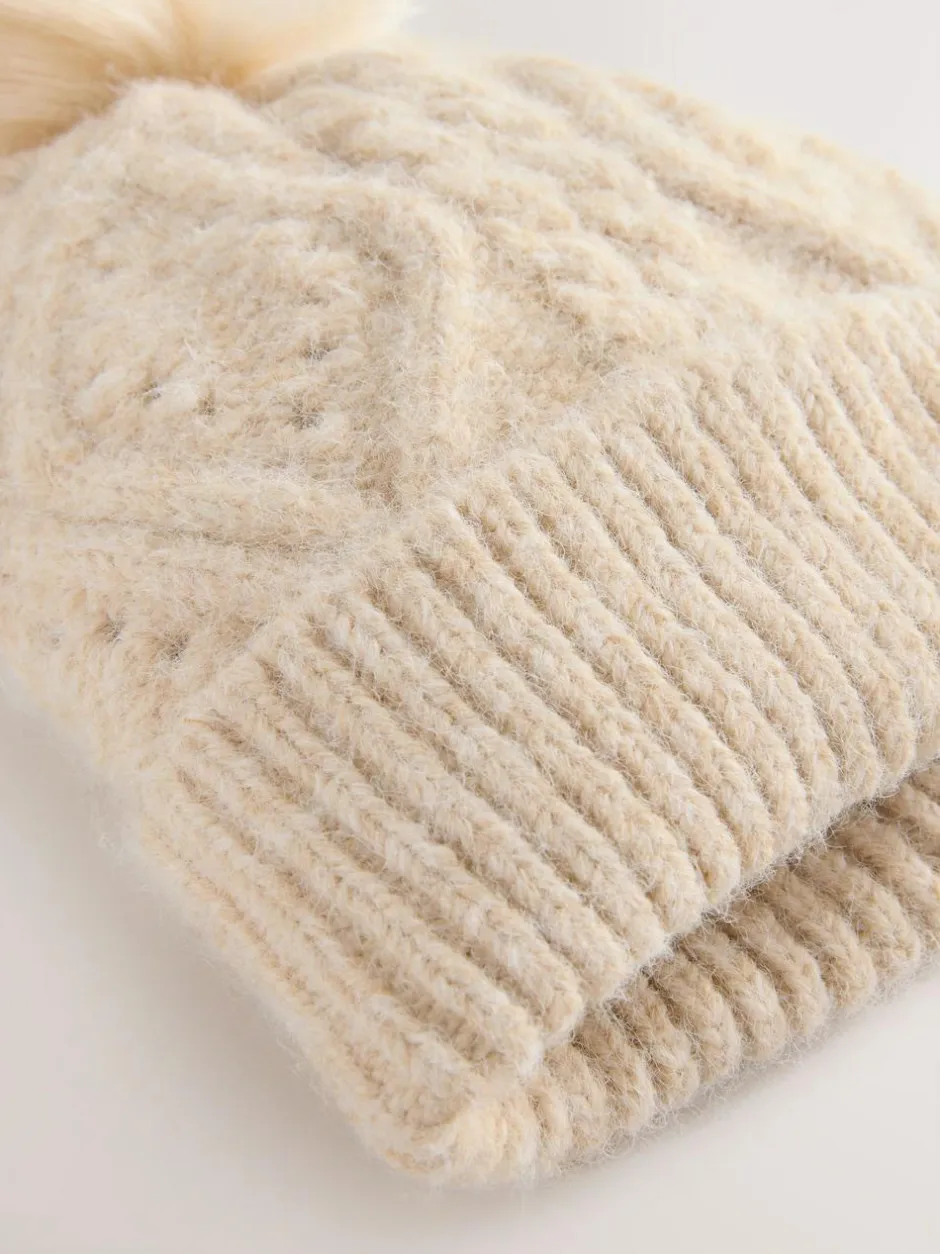 Next Oatmeal Pointelle Knit Pom Hat Discount