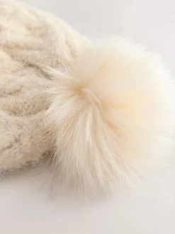 Next Oatmeal Pointelle Knit Pom Hat Discount