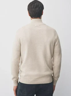 Next Stag Logo N.Premium Regular Fit 100% Cotton Premium Quarter Zip Jumper Oatmeal Online