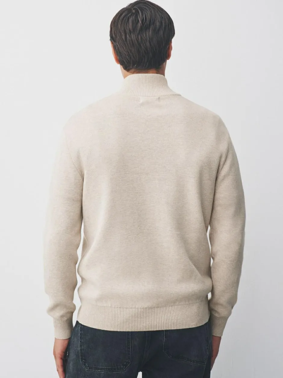 Next Stag Logo N.Premium Regular Fit 100% Cotton Premium Quarter Zip Jumper Oatmeal Online