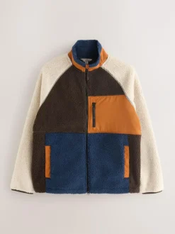 Next Colourblock Zip Through Funnel Fleece Ochre Orange/Ecru Neutral Hot