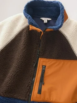 Next Colourblock Zip Through Funnel Fleece Ochre Orange/Ecru Neutral Hot