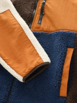 Next Colourblock Zip Through Funnel Fleece Ochre Orange/Ecru Neutral Hot