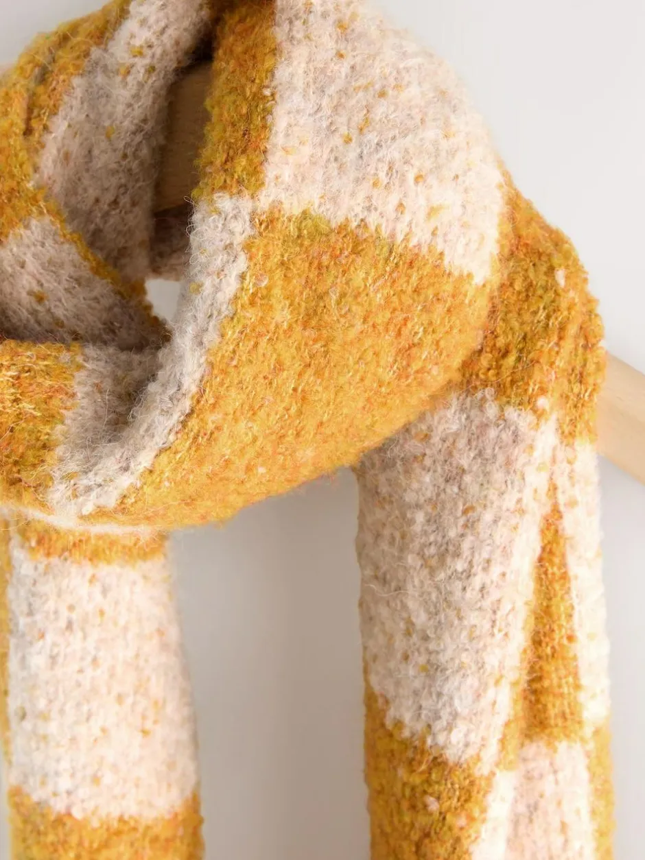 Next Ochre Yellow Checkerboard Boucle Knitted Heavweight Scarf Online