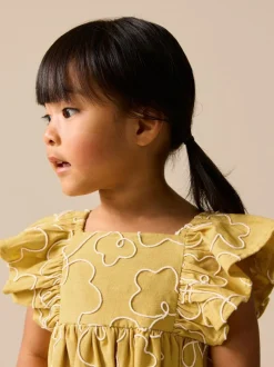 Next Ochre Yellow Embroidered Angel Sleeve Dress (3mths-8yrs) Online