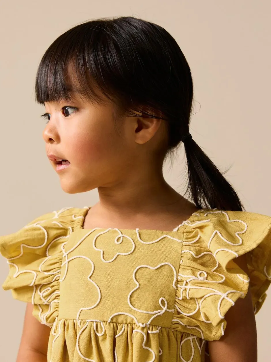 Next Ochre Yellow Embroidered Angel Sleeve Dress (3mths-8yrs) Online