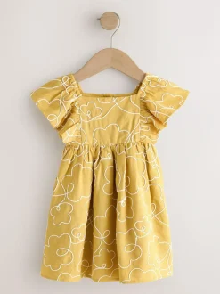 Next Ochre Yellow Embroidered Angel Sleeve Dress (3mths-8yrs) Online